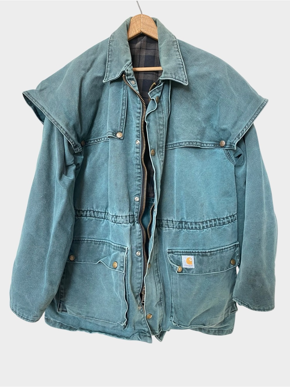 Vintage 90s Carhartt Teal Duck Canvas Workwear Jacket Cape CW043 Mens XL